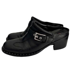 Vintage Harley Davidson Black Leather Buckle Studded Mules, Size 10